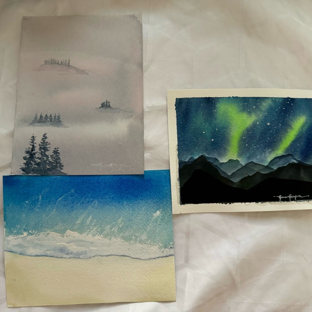 3 original nature watercolor painting